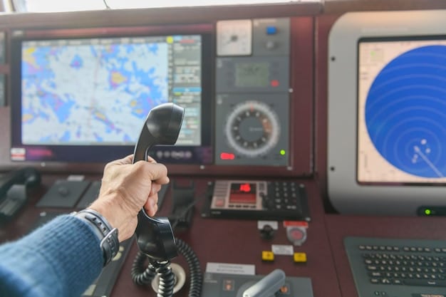 Detailed view of an air traffic controller in a control tower, communicating with pilots. Focus on the radar screens and communication equipment, highlighting the precision and importance of their role.