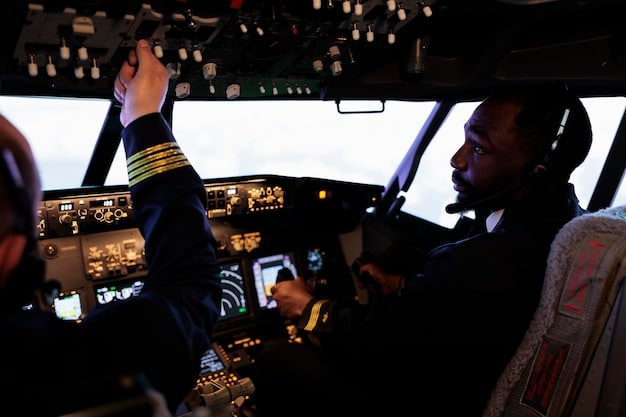 A group of diverse student pilots in a classroom setting, attentively listening to an instructor explain aviation principles. The classroom is equipped with training materials and flight simulators.