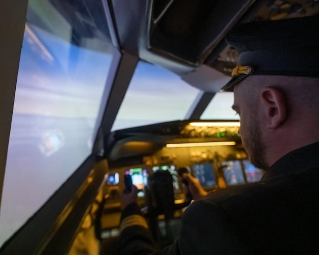 A detailed shot of a pilot in the cockpit of a new Airbus A320neo, focusing on the advanced avionics and digital displays. The pilot is looking focused and professional, symbolizing the technological advancements in modern aircraft.
