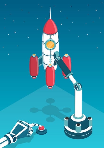 Illustration of a satellite deployment from a rocket launched at the new commercial spaceport. The image emphasizes the advanced technology and scientific research involved.