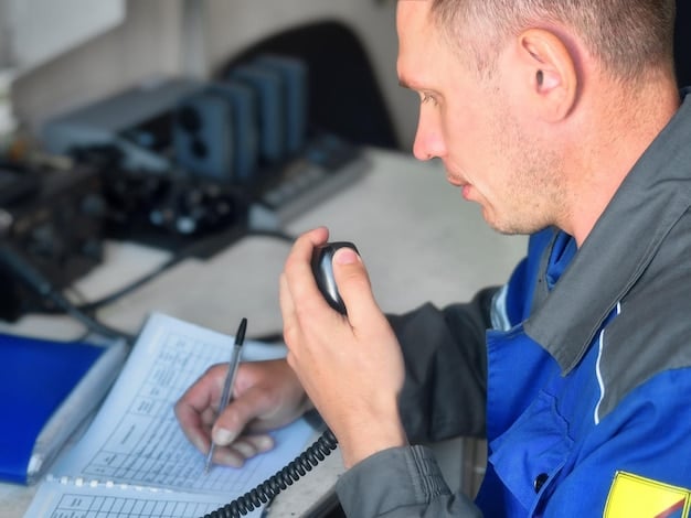 A technician inspecting an aircraft engine with a magnifying glass, focusing on serial numbers and manufacturer markings.