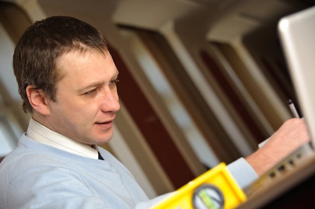 A technician inspecting an aircraft component using a magnifying glass, demonstrating the importance of thorough part verification.