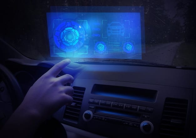A sleek, modern car interior showcasing a digital dashboard with a biometric authentication prompt. The prompt displays options for fingerprint or facial recognition, highlighting the integration of biometric technology within the car's system.