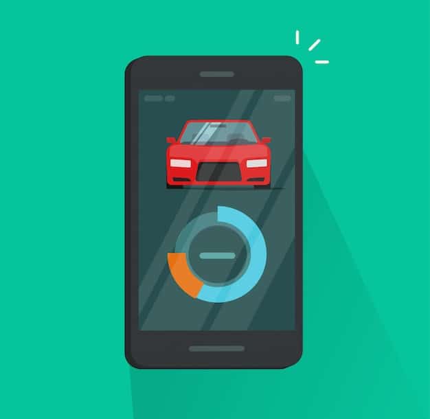 A smartphone app displaying predictive maintenance alerts with a car icon and diagnostic information. The user interface is clean and modern, with clear warnings about potential issues.