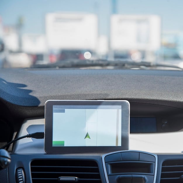 Mockup of a connected car where the dashboard displays dynamic information such as navigation, social media updates, and real-time diagnostics.
