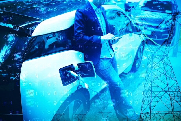 A stylized image representing cybersecurity in the context of a software-defined vehicle, with digital locks and network connections symbolizing data protection and threat detection. The image also features abstract representations of vehicle sensors and communication systems, emphasizing the importance of securing all aspects of the SDV ecosystem.