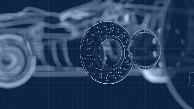 Image showing a car assembly line with blockchain icons overlaid, representing the improved tracking and security of components and processes through blockchain technology.