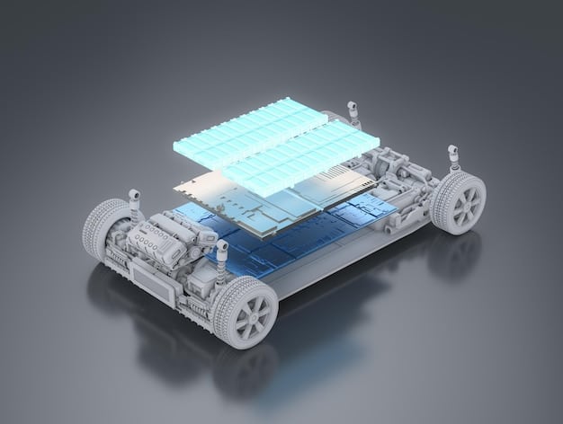 A detailed graphic showcasing the internal components of an EV battery pack, including individual cells, modules, and the battery management system (BMS). Highlight the flow of energy and data within the system, emphasizing the role of sensors and algorithms in monitoring battery health and performance.