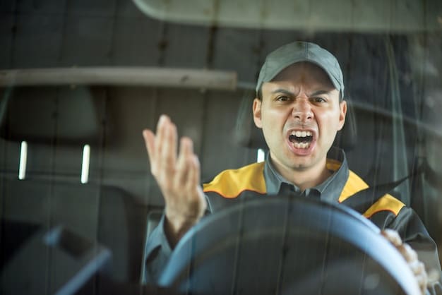 A driver struggling to get the gesture control to work, showing a frustrated expression. Focus is on the dashboard and the unresponsive infotainment screen, emphasizing the difficulties that end-users may face.
