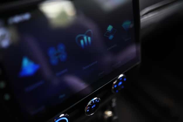 A close-up shot of a car's dashboard with embedded sensors for gesture recognition, highlighting the technological components involved.
