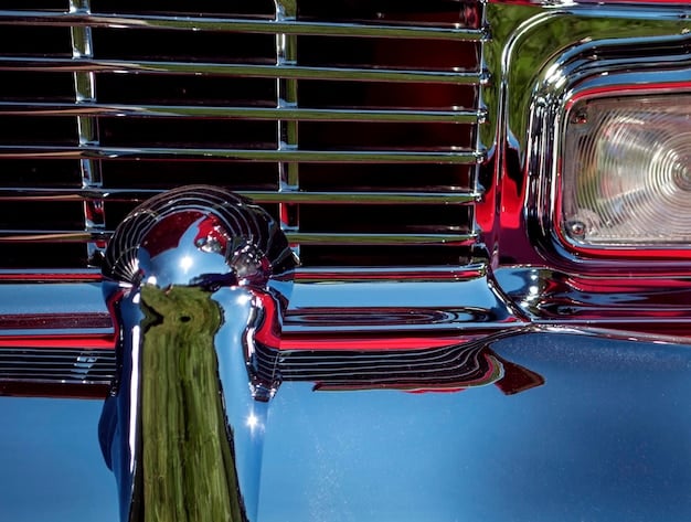 A vibrant photo of a customized lowrider car at a car show, with intricate paint job, chrome details, and hydraulics.
