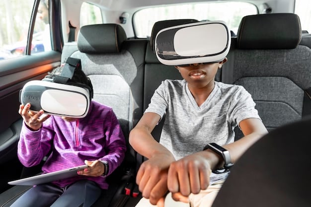 A group of lowrider enthusiasts gathered around a car at a virtual car show, interacting via VR headsets. The scene shows a blend of real-world car culture with digital interaction.