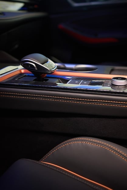 Interior of a car with custom ambient lighting, aftermarket seats, and a personalized dashboard design, emphasizing comfort and individual style.