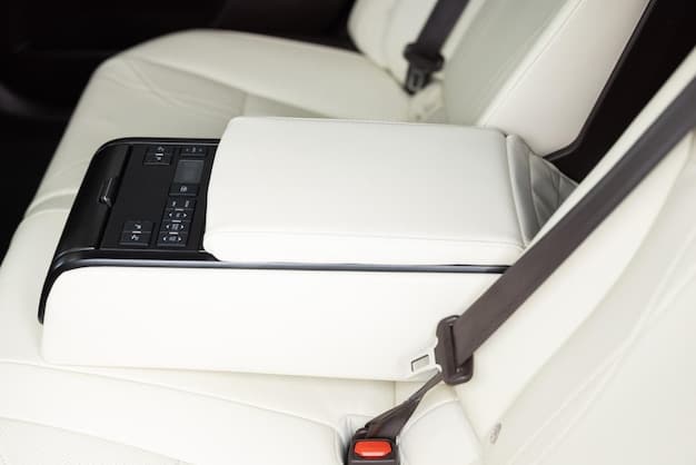 A close-up shot of a modern car seat featuring advanced technological integration. The seat is equipped with sensors and smart fabrics that automatically adjust temperature and provide optimal comfort. The design is sleek and futuristic, showcasing the latest trends in automotive upholstery.