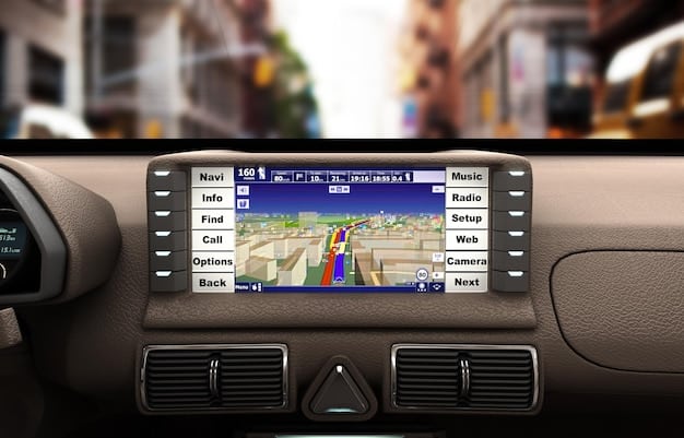 The interior of a modern connected car, showcasing a large touchscreen display with navigation, entertainment, and vehicle information, highlighting the integration of technology into the driving experience.