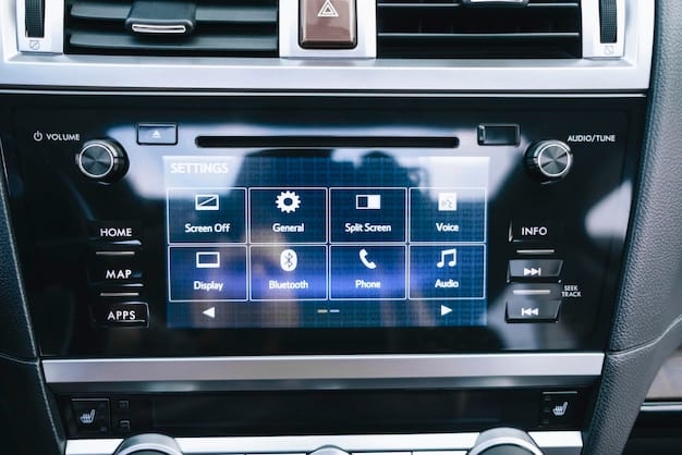 A car configurator interface on a large display, showing various customization options for interior and exterior design.