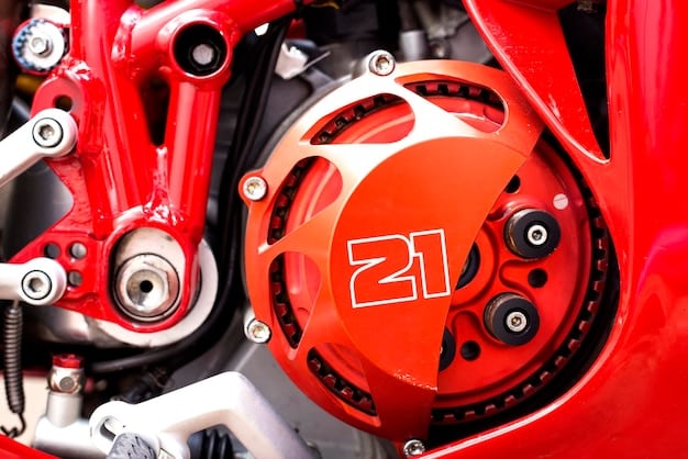 Close-up shot of the Ducati Panigale V4 S's Desmosedici Stradale engine, highlighting the intricate details of its design and emphasizing its MotoGP-derived technology.